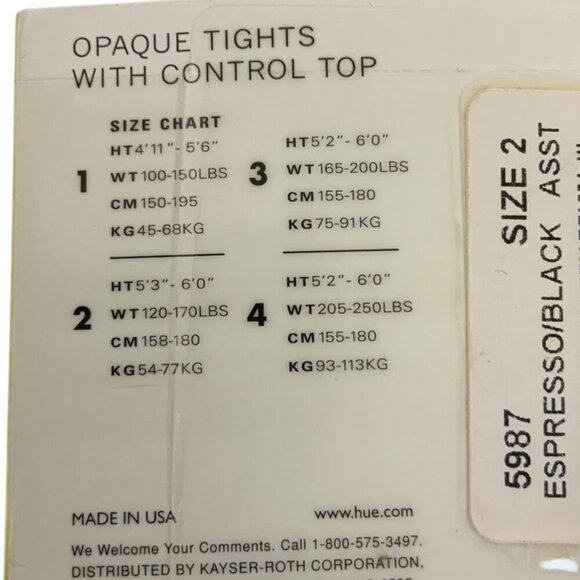 Hue Opaque Tights With Control Top 2-Pair Pack Size 2 Espresso Black Style 5987 - Picture 3 of 3